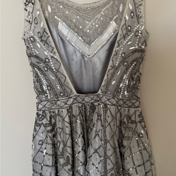 Lotus Threads Gray Beaded Dress – Size 2 – Open Back & Layered Skirt - Picture 5 of 12